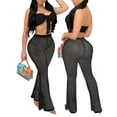 thumbnail image 3 of KOMOO 2Pcs Women Mesh Outfits Sheer Bandage Tops Flared Pants Suit Bikini Cover Up Beach Jumpsuit, 3 of 4
