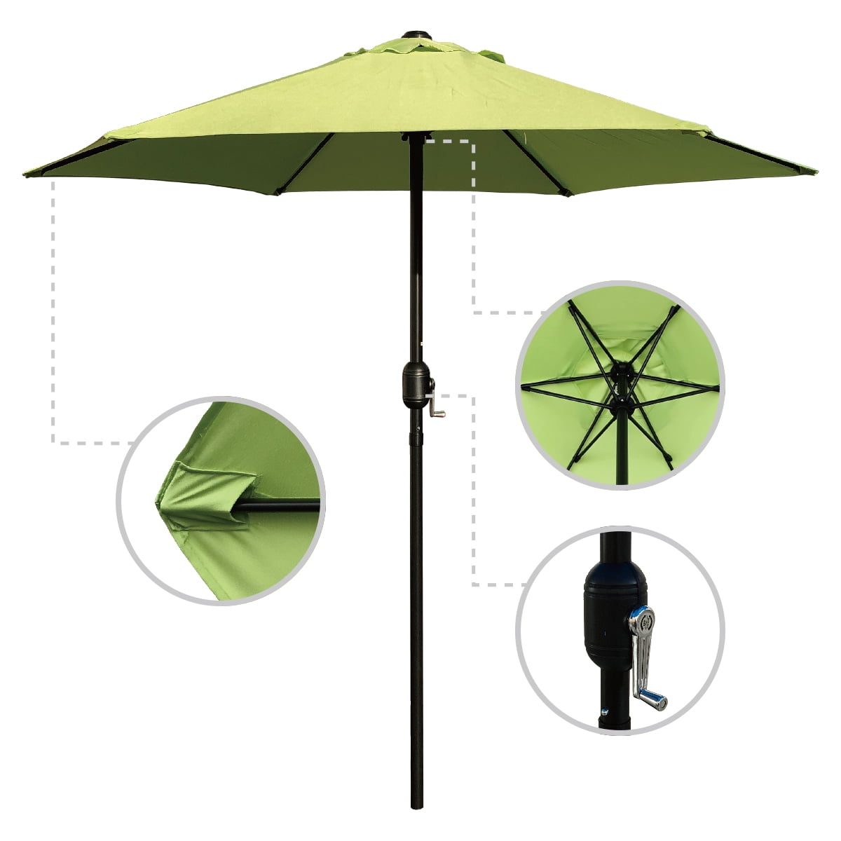 Kool 7.5ft Patio Umbrella with Crank Handle, Outdoor Market Umbrella with 6 Sturdy Umbrella Ribs Waterproof for Garden, Deck, Backyard, Pool, Lime Green