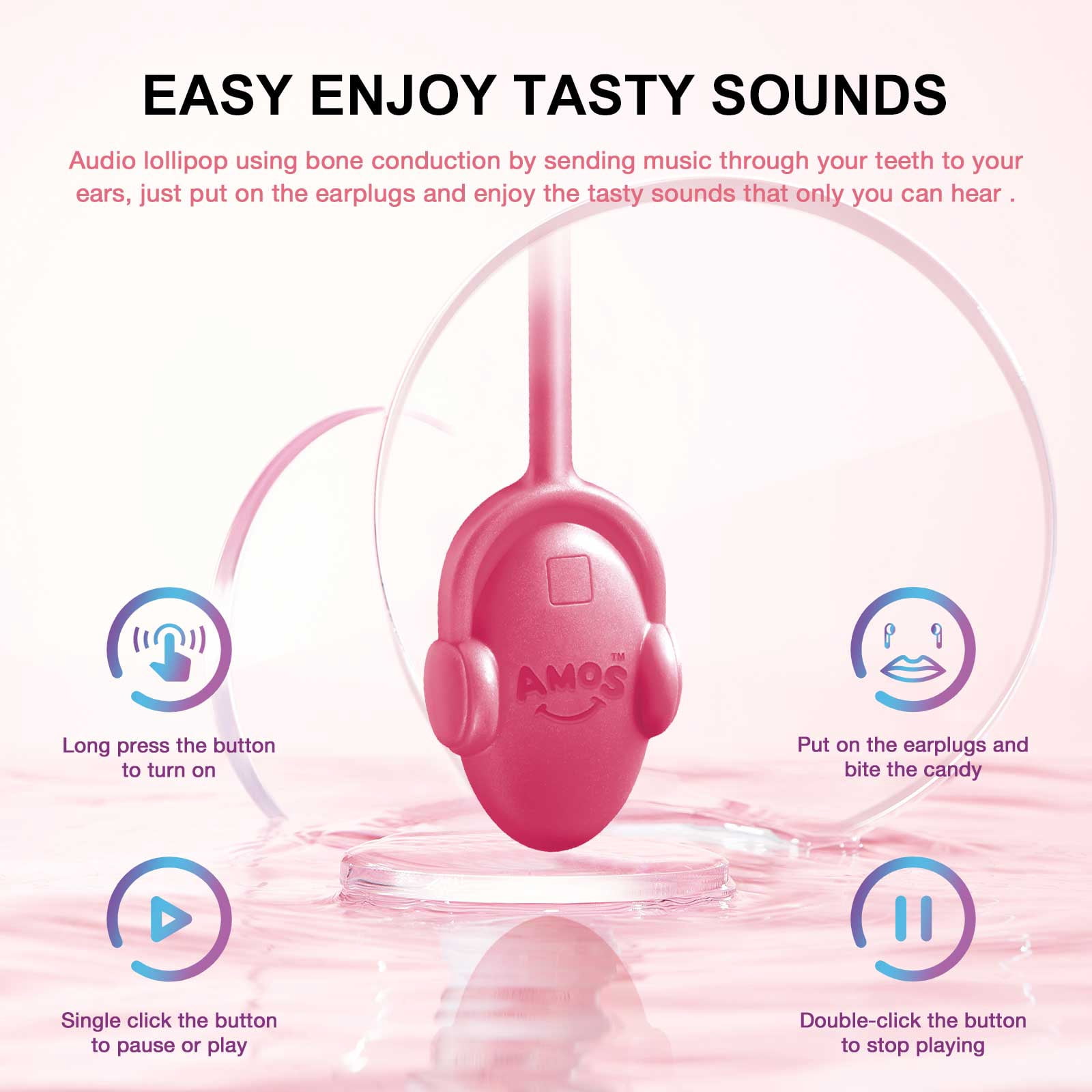 Amos Tastysounds Music Lollipops, K-pop Music Sucker Natural Flavor No Sugar Lollipops