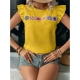 thumbnail image 5 of Women'S Floral Embroidery Blouse Crew Neck Short Sleeve Summer Boho Shirt Yellow XXL, 5 of 9