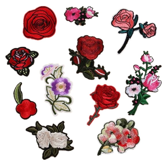 BQBQERT 11Pcs Flower Iron on Patches Embroidered Rose Flower Iron/Sew On Patches Applique for Clothing Jackets Jeans Bags