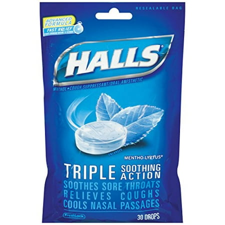 3 Pack Halls Mentho-Lyptus Triple Action Cough Suppressant Drops 30