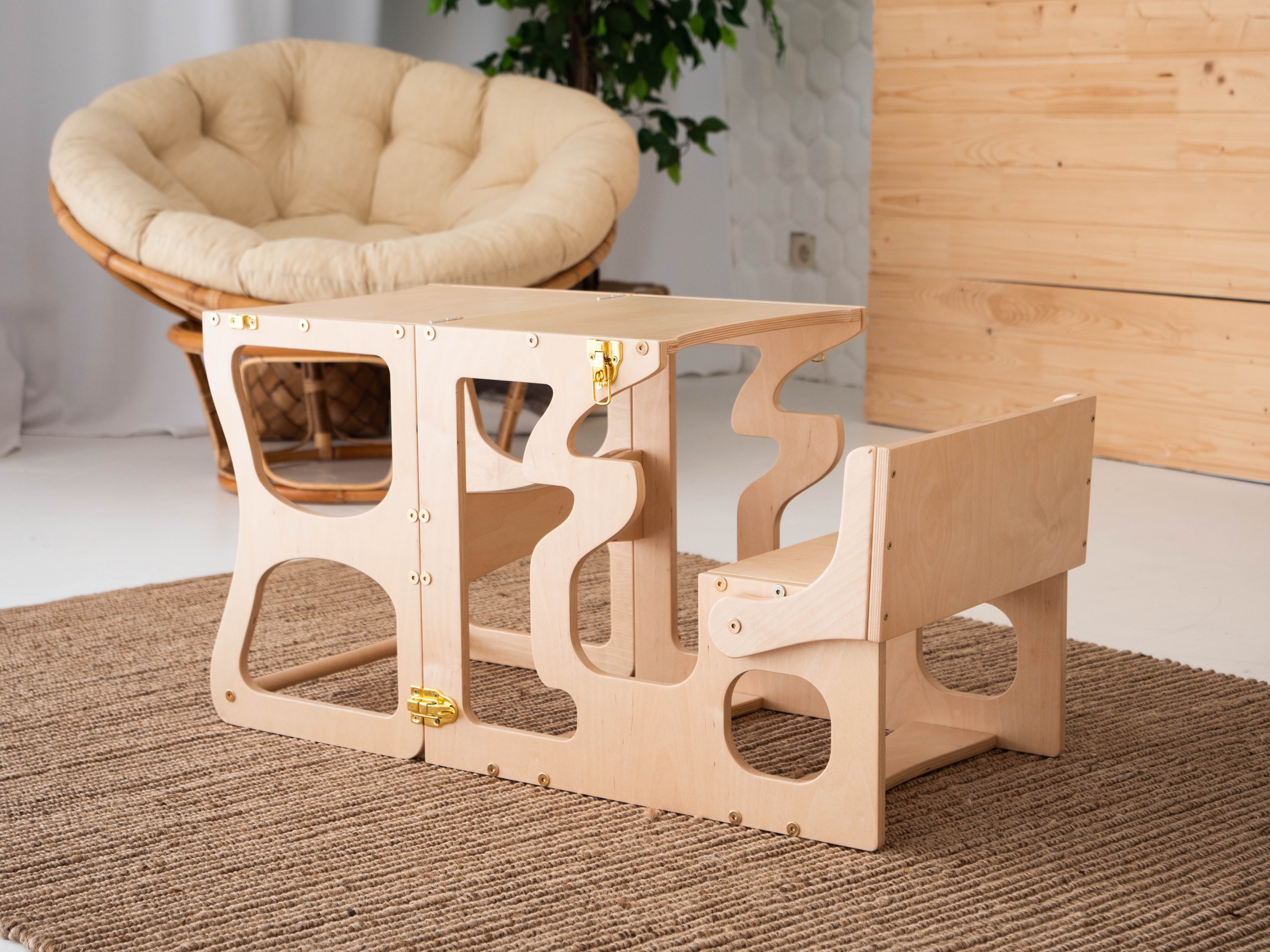 Step stool with back Montessori tower Children table the Learning tower -  Shop WoodAndHearts Kids' Furniture - Pinkoi
