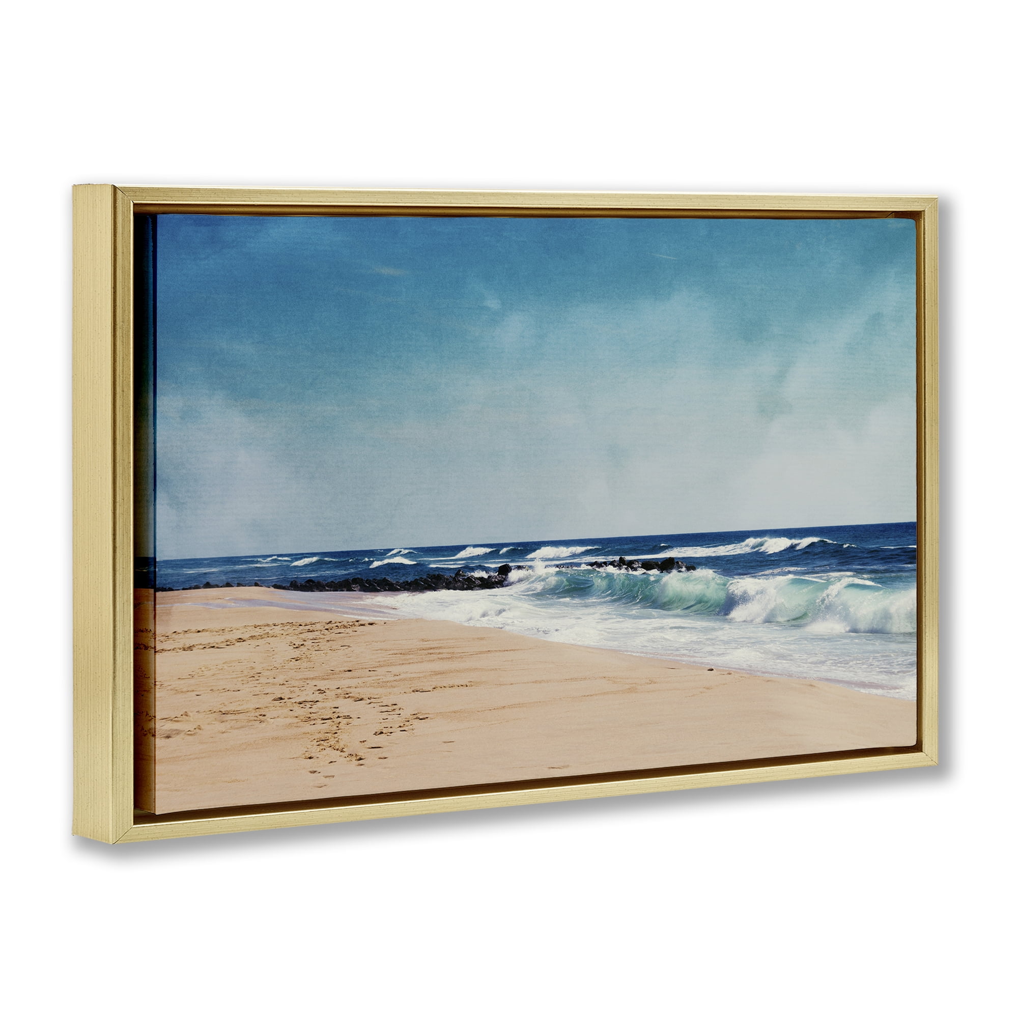 Stupell Industries Atlantic Waves Shoreline Gold Framed Floater Canvas Wall Art, design by Dirk Wüstenhagen