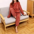 thumbnail image 2 of Women's Round Neck Sleepwear Letter Embroidery Elastic Waist Solid Color Pants Pajama Set, 2 of 6