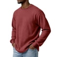 thumbnail image 4 of Men's Waffle Knit Crew Neck Pullover - Long Sleeve Daily Wear - Burgundy - Size S, 4 of 9