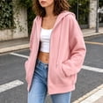 thumbnail image 2 of AherBiu Oversized Sweatshirt for Women Zip up Long Sleeve Drop Shoulder Drawstring Hooded Jacket Outerwear with Pockets(Medium,Pink-01), 2 of 3
