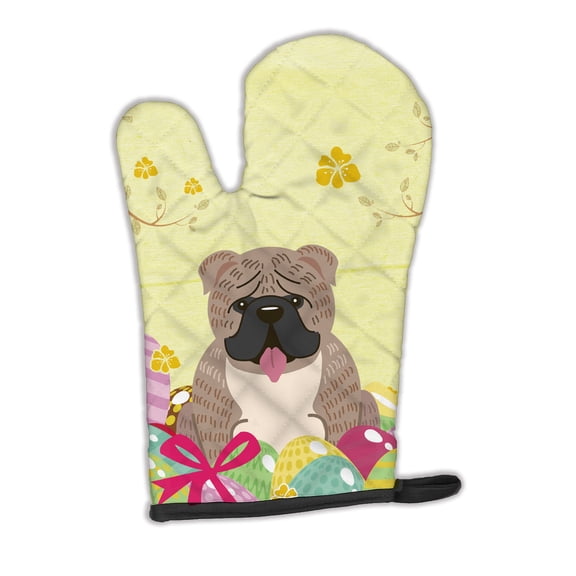 Carolines Treasures BB6126OVMT Easter Eggs English Bulldog Grey Brindle Oven Mitt Large multicolor