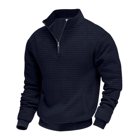 FAOWME Men's Pullover Long Sleeve Stand Collar Half Zipper Solid Color Comfortable Breathable Sweatshirt For Casual Daily Wear Navy S