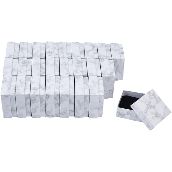 1 Set 25Pcs Square Marble Print Paper Jewelry Gift Box Gift Storage Case for Rings Earrigns Necklaces WhiteSmoke 7.5x7.5x3.5cm
