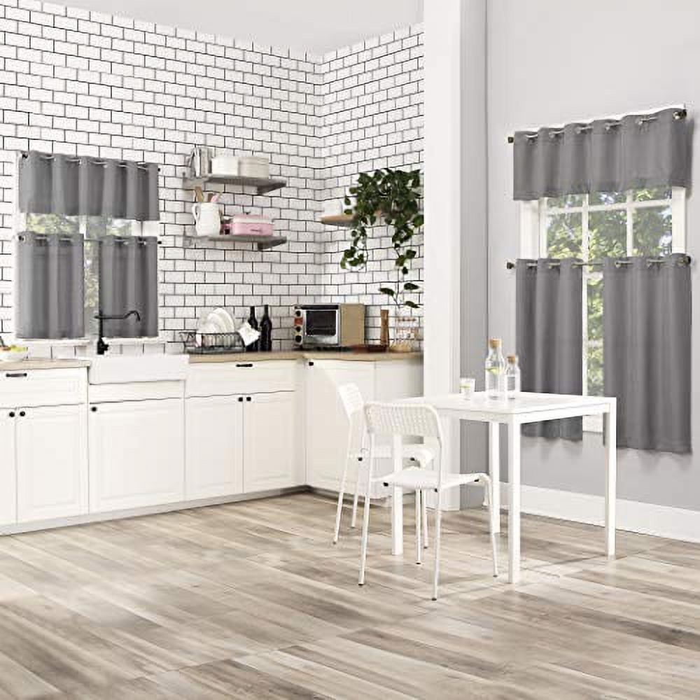 No. 918 Nathan Casual Textured Semi-Sheer Grommet Kitchen Curtains, 56"x14", Nickel
