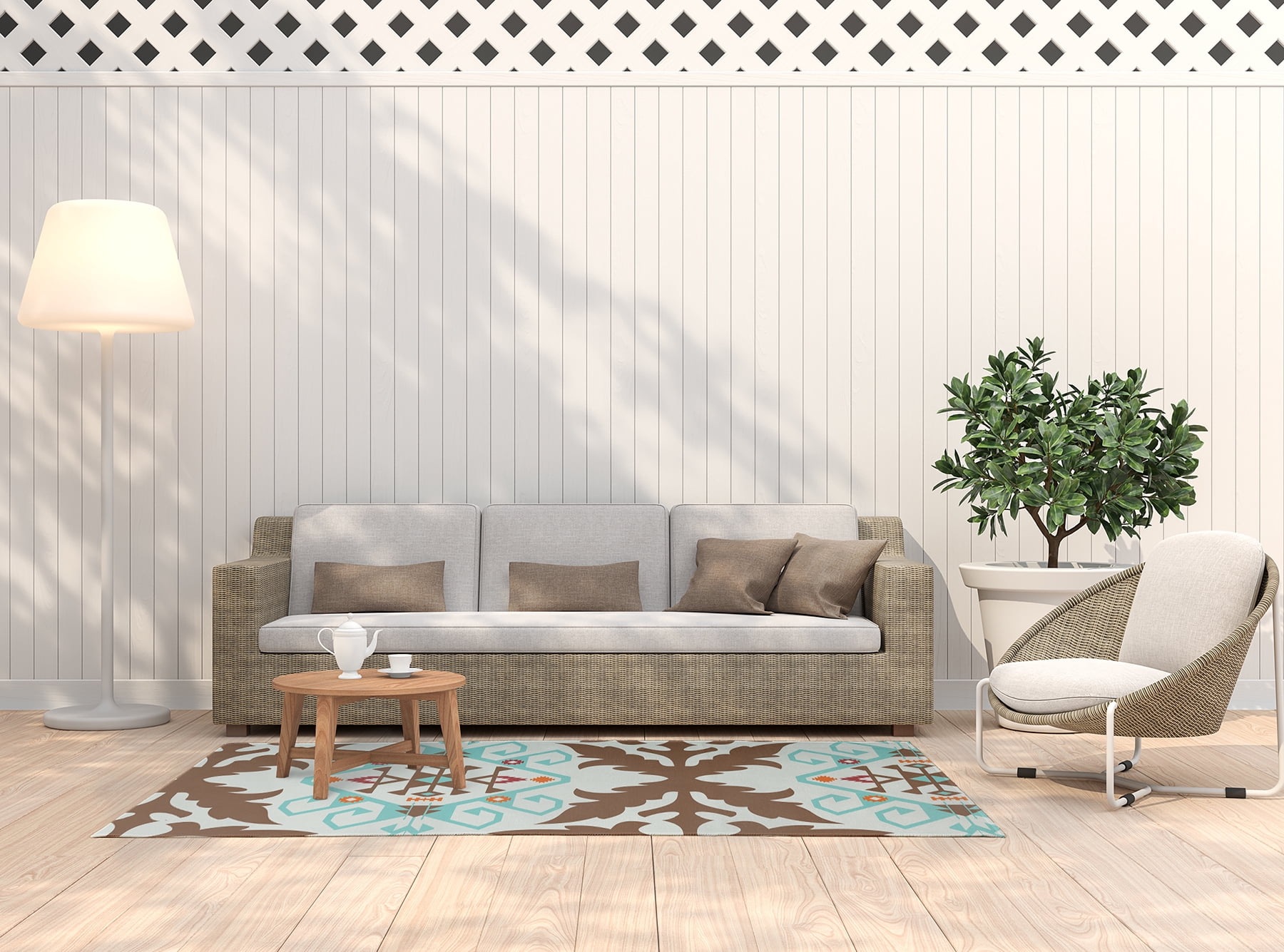 Simply Daisy 5' x 7' Light Blue Bombay Medallion Spring Chenille Indoor/Outdoor Rug