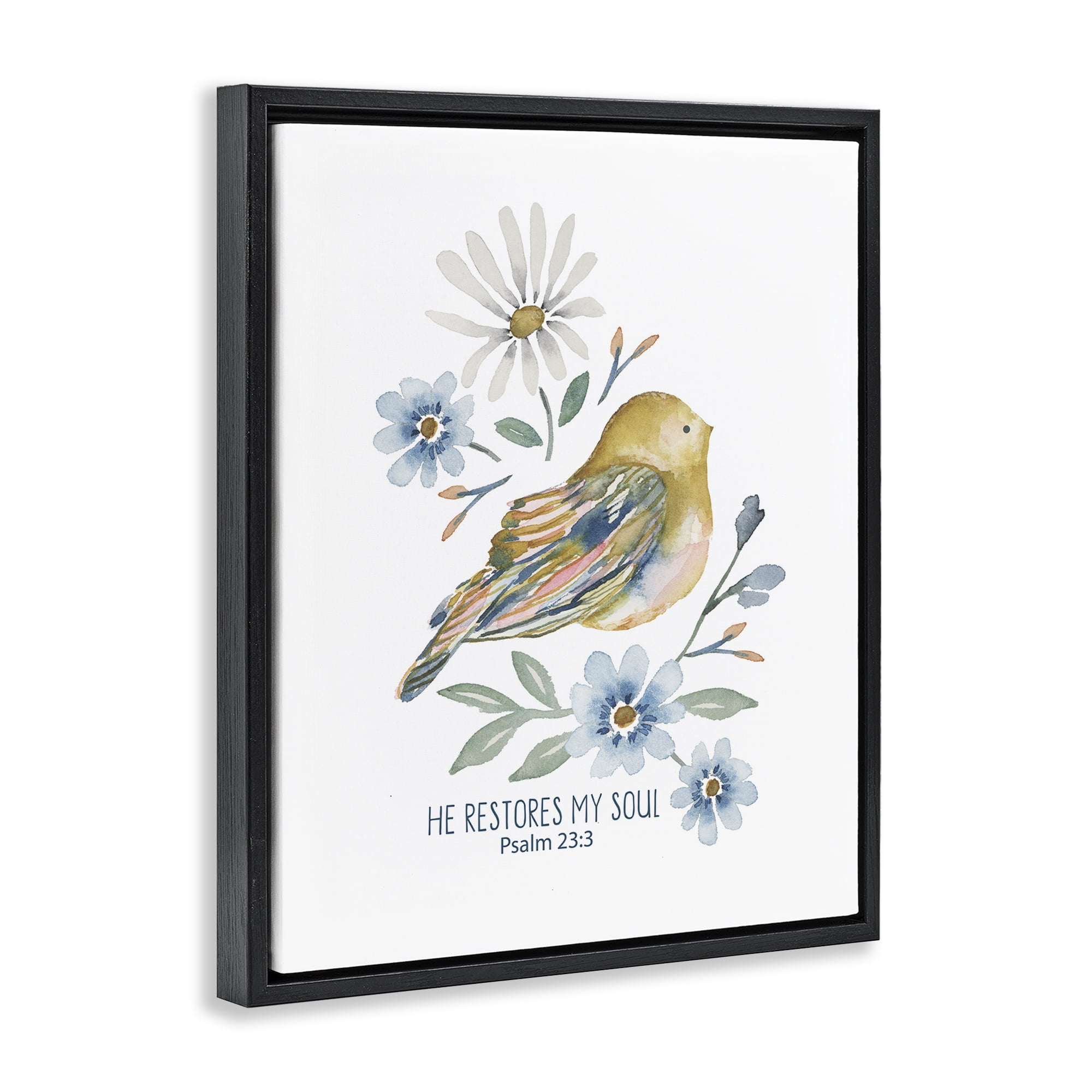 Stupell Industries He Restores My Soul Botanical & Floral Painting Black Floater Framed Art Print Wall Art, 17 x 21