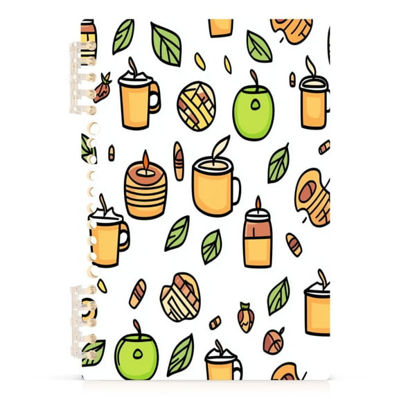 Hand Drawn Food Elements A5 8.3x5.7in PP Notebook, Adjustable Rings, 60 Sheets, Diary or Journey Note