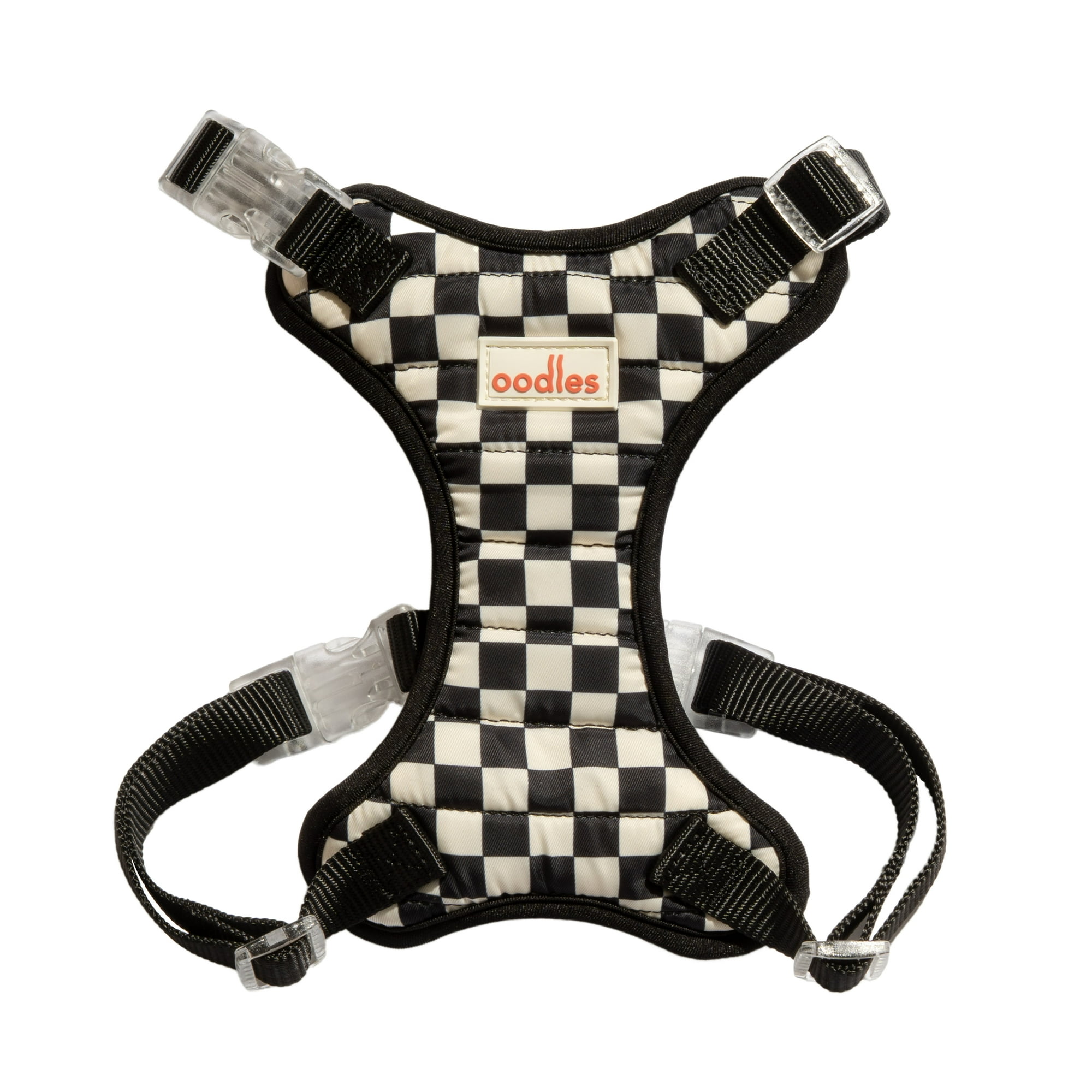 Oodles Checkerboard Quilted Dog Walking Harness, Black, Small