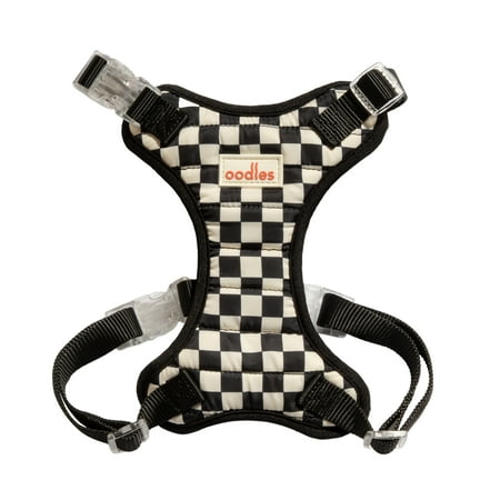 Oodles Checkerboard Quilted Dog Walking Harness, Black, Small