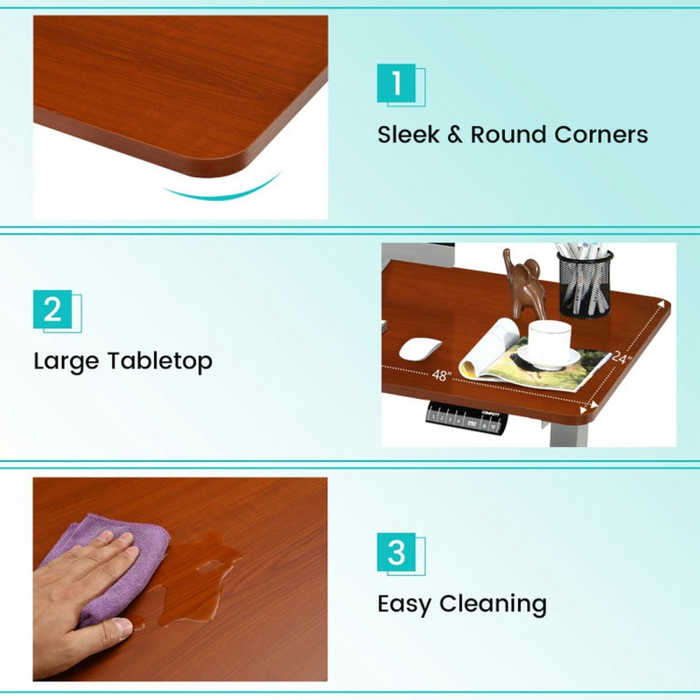 Demi Bonn Electric Height Adjustable Standing Desk with Memory Controller, Small Home Computer Desk Study Writing Table, Brown