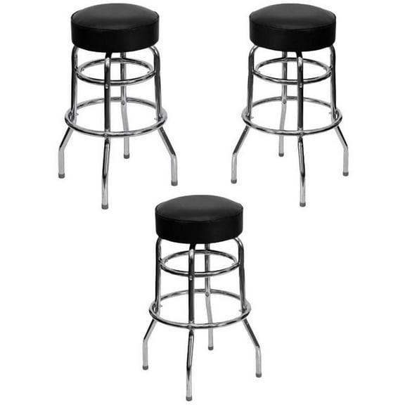 Home Square 30.25" Metal Restaurant Bar Stool in Black - Set of 3