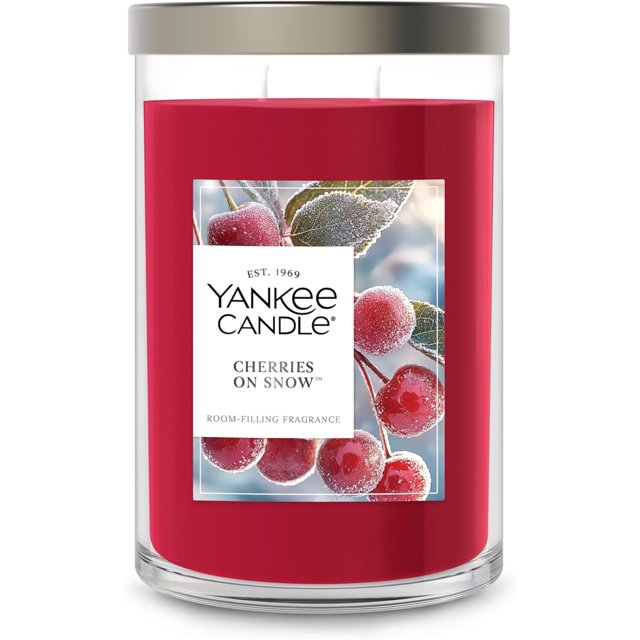 Yankee Candle Cherries On Snow Scented, Signature 20oz Large Tumbler 2-Wick Candle, Over 60 Hours of Burn Time, Christmas | Holiday Candle