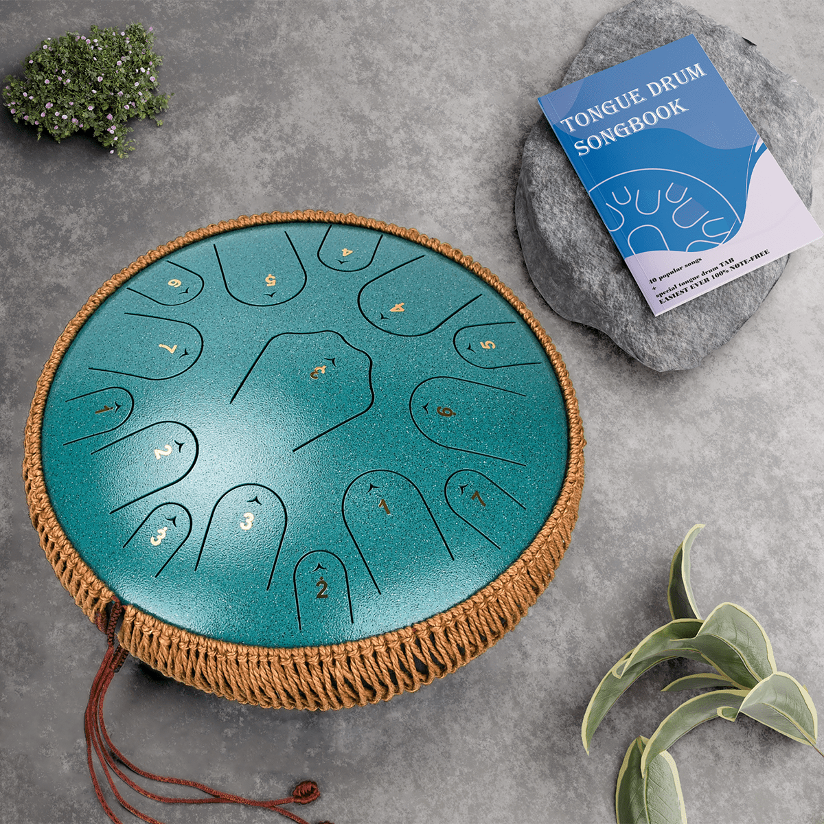 Steel Tongue Drum-14" 15 Note Tongue Pan Drums for Adults, C Major, Carry Bag, Malachite Green