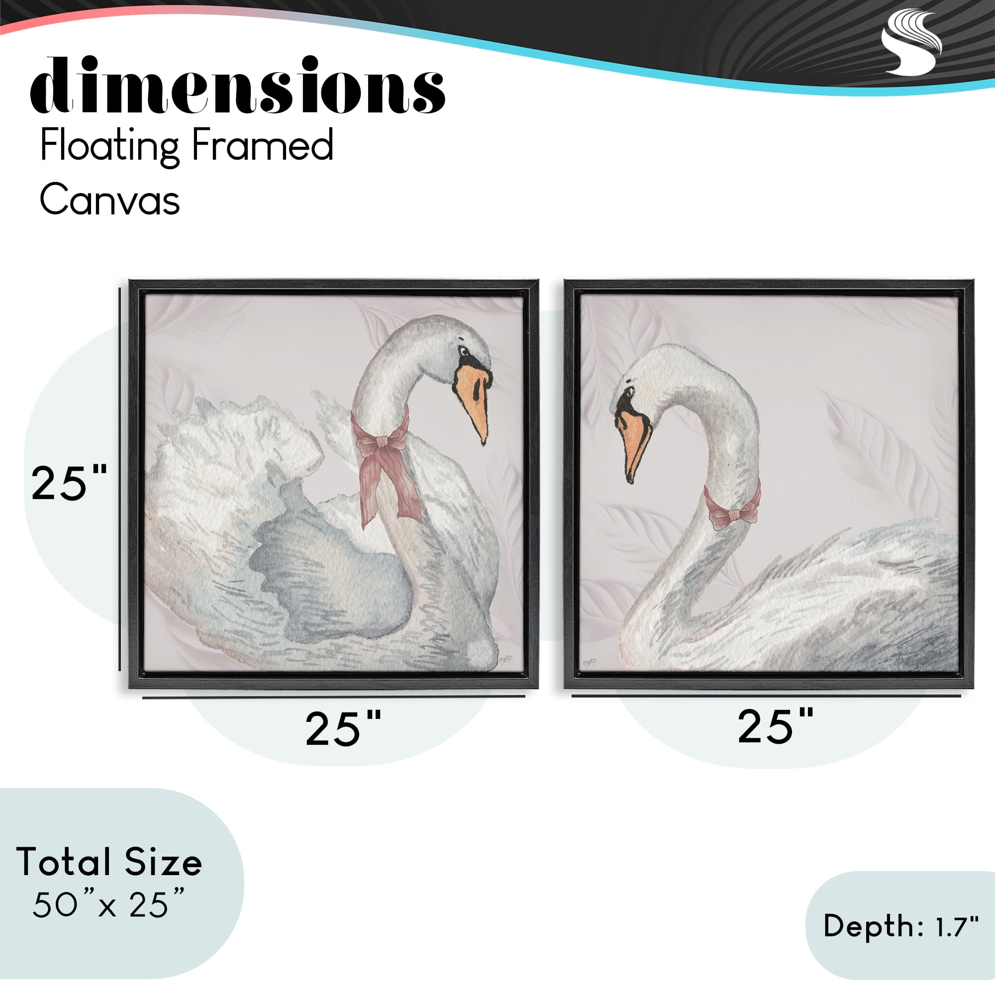 Stupell Industries Classic & Elegant Swans 2 Piece Black Framed Floater Canvas Set, design by Elizabeth Medley