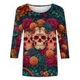 thumbnail image 3 of Craaazy Halloween Printed Womens 3/4 Sleeve Tops Plus Size Round Neck 3/4 Sleeve T-Shirt Fashion Prints Loose Featival Costume Party, 3 of 5