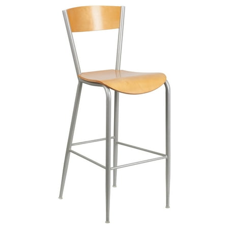 Natural Metal - Flash Furniture Invincible Series Metal Restaurant Barstool, Natural Wood Back & Seat