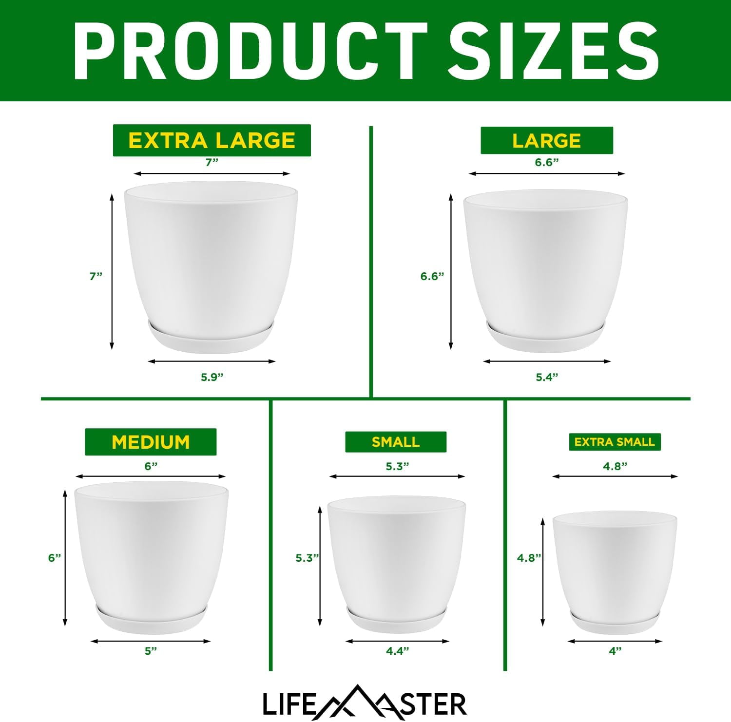 Lifemaster 20-Pack Eco-Friendly Plastic Pots, Assorted Sizes with Drainage, Indoor/Outdoor Use