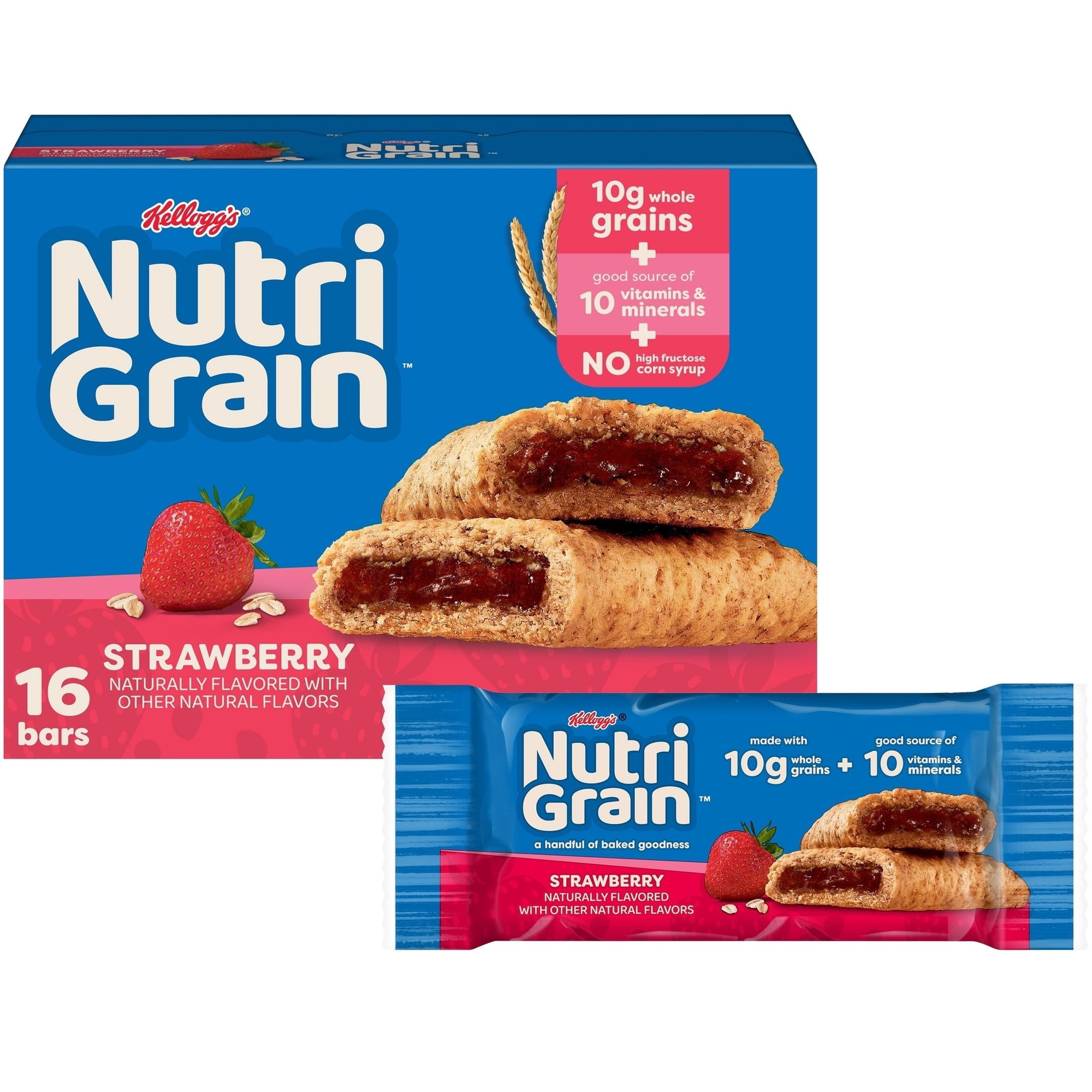 Nutri-Grain Breakfast Bars, Made with 10g Whole Grains, Snack Bars, Strawberry, 20.8oz Box (16 Count)
