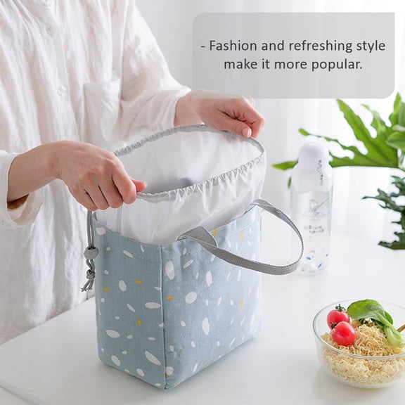 NUOLUX Insulated Lunch Bag Drawstring Picnic Bag Blue Linen Heat Preservation 1Pack