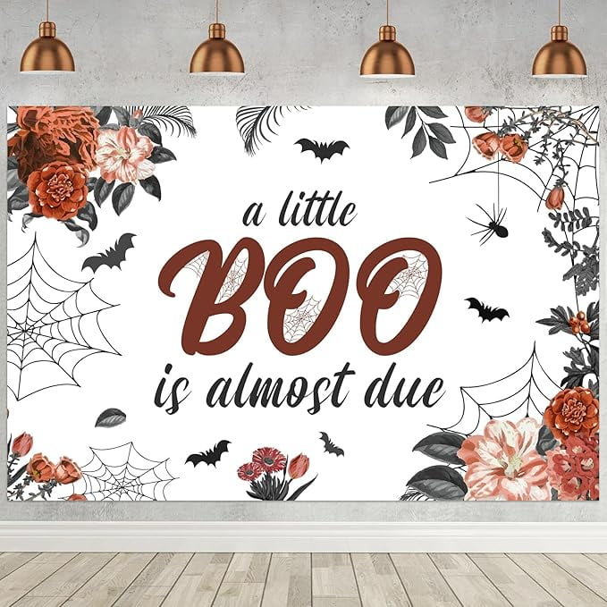A Little Boo Is Almost Due Glitter Orange Baby Shower Banner – 5 Feet Long