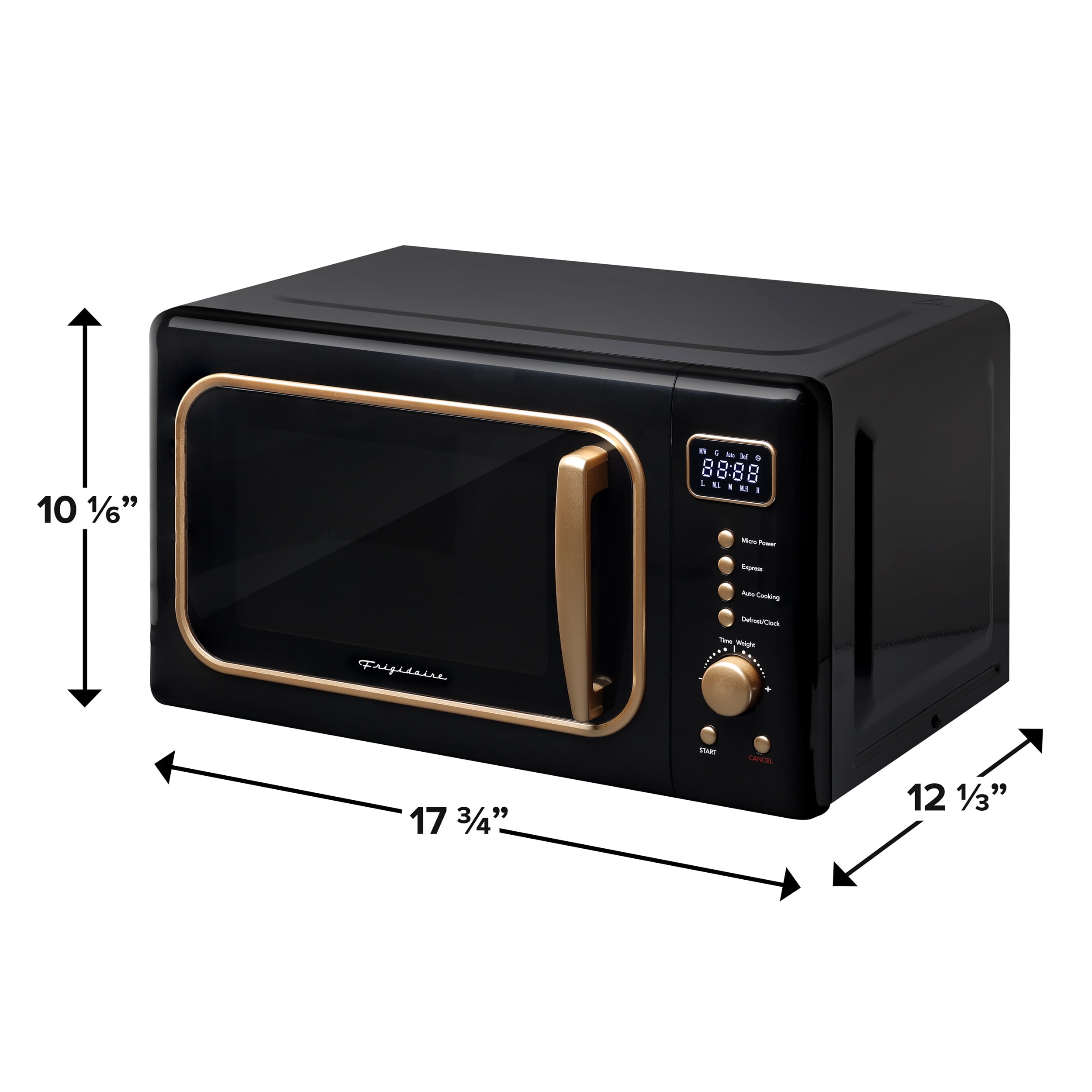Frigidaire 0.7 Cu. Ft. 700 Watt Retro Countertop Microwave Oven, Black and Gold