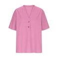 thumbnail image 5 of Women's Relaxed Fit V Neck Short Sleeve Solid Pullover Top Comfy Breathable Soft Casual Daily Wear Weekend Outfits | CSEONE,Pink XL, 5 of 7