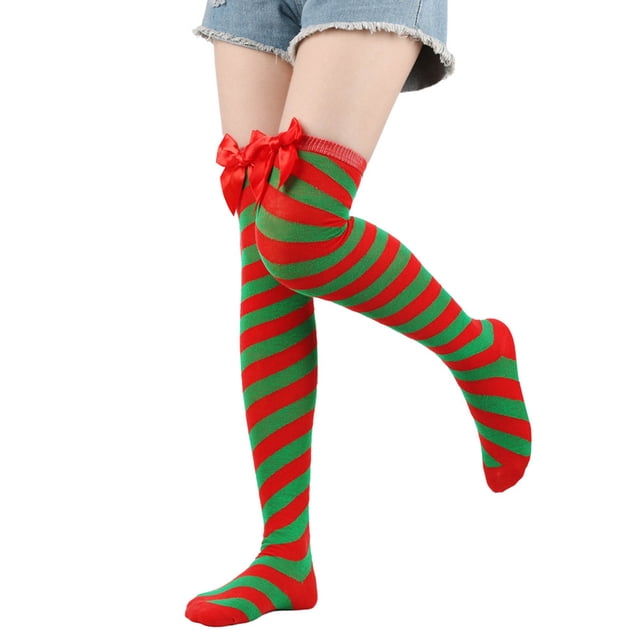 Calcetines de mujer de moda gruesos y cálidos con lazo navideño y calcetines de talla grande de poliéster para mujer