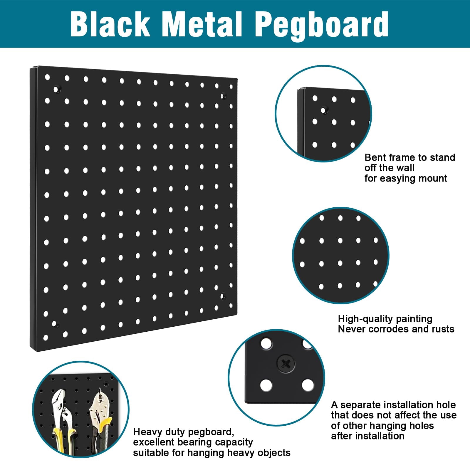 6-Pack Steel Pegboard with 106 Hooks Bins & Locks - Complete Wall Organization Kit 12x12 Inch