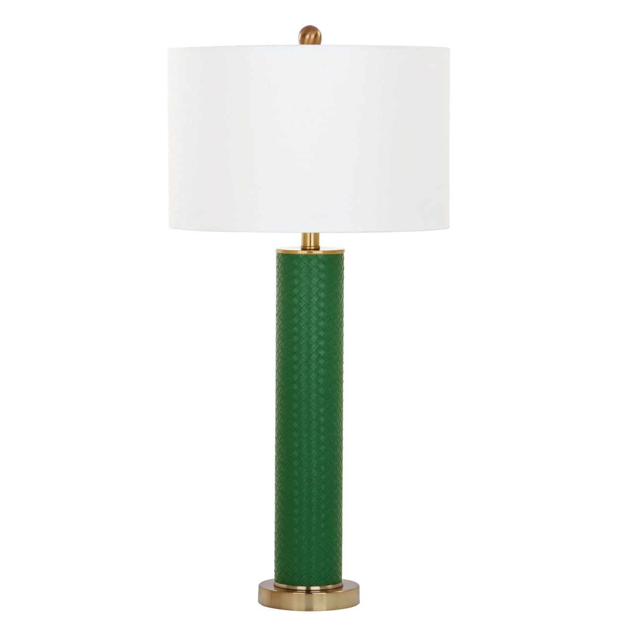 SAFAVIEH Ollie 31.5 in. H Faux Column Table Lamp, Dark Green Faux Woven Leather, Set of 2