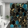 thumbnail image 4 of Blue Marble Shower Curtain, Grid Honeycomb Irregular Plaid Geometric with Gold Leaf Bathroom Curtain for Modern Bathtub Decor Waterproof Fabric Machine Washable with 12 Hooks,36"x72", 4 of 6