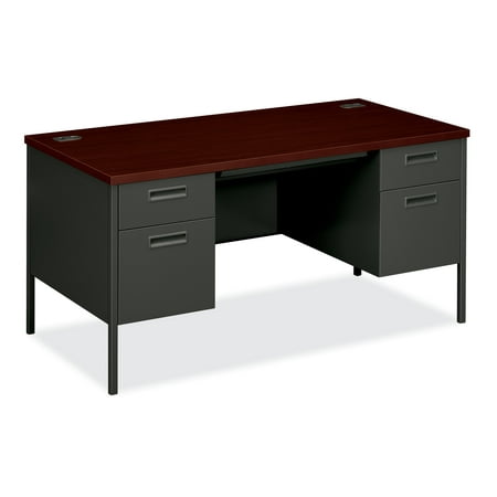HON Metro Classic Double Pedestal Desk, 60w x 30d x 29-1/2h, Mahogany/Charcoal