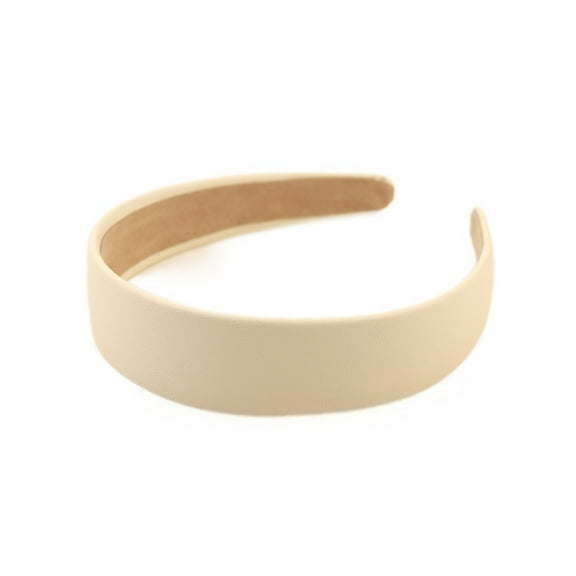 Elegant Creamy White Wide Brim PU Leather Hairband for Women and Girls - Stylish and Headband for All Occasions