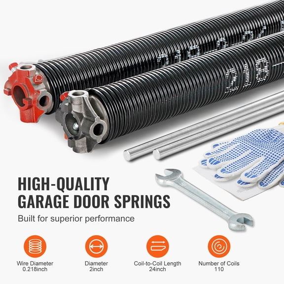 Garage Door Torsion Springs,Pair of 0.218x2x24",Garage Door Springs with Non-Slip Winding Bars,16000 Cycles,Gloves&Mounting Wrench,Electrophoresis Coated for Replacement