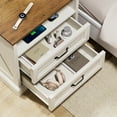 thumbnail image 3 of Hommpa Farmhouse 2 Drawers Nightstand with Charging Station, Rustic Wood Beside Tables with Drawers and Open Storage for Bedroom, Vintage End Tables for Living Room, Side Tables, White, 3 of 11