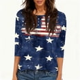 thumbnail image 3 of 3/4 Sleeve Patriotic Tops for Women USA Flag 4Th July American Red White Blue Star Stripe T-Shirt Plus Size Navy L, 3 of 4