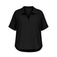 thumbnail image 6 of V-Neck Linen Shirt for Women Collared Elbow-Length Tees Shirts Travel Casual Loose Pullover Classic T-Shirt, 6 of 7