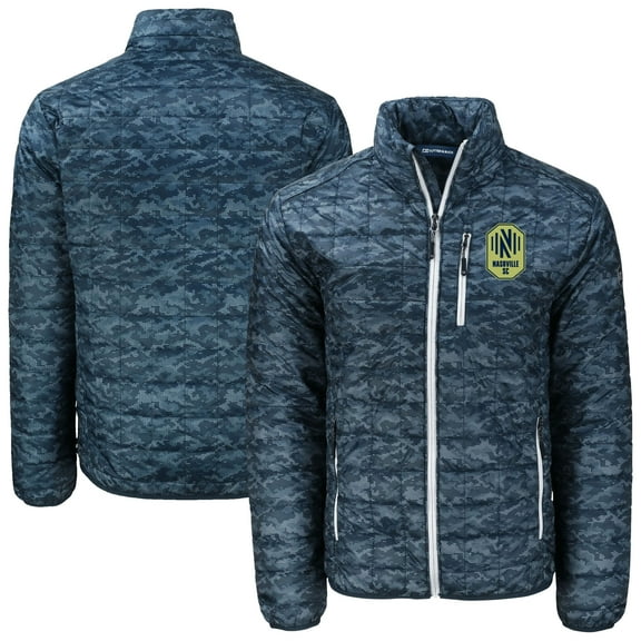 Men's Cutter & Buck Navy Nashville SC Rainier PrimaLoft- Eco Insulated Printed Full-Zip Hoodie Puffer Jacket