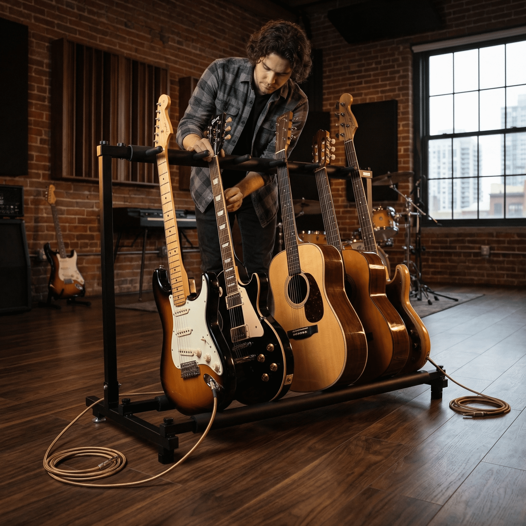 Olakula 5-Slot Multi Guitar Rack-Universal Guitar Floor Stand with Anti-Slip and Scratch Resistant Pads.