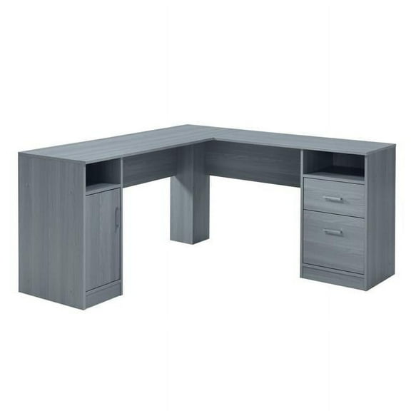 Functional L-Shape Desk with Storage, Grey