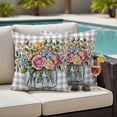 thumbnail image 4 of Pink Spring Floral Outdoor Waterproof Pillow Covers, Flowers Gray Plaid Farmhouse Decorative Square Throw Pillowcase Sofa Cushion Sham for Patio/Couch/Chair, 18"x18" 2 Pack, 4 of 8