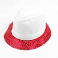 thumbnail image 3 of NoxwB Men's Vintage Sequins Bling Fedora Hat Sparkle Shining Bucket Cap Hat Red 58CM, 3 of 5
