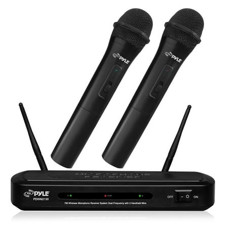 Azden Handheld Receiver Pyle PDWM2130 Wireless FM Microphone Receiver System with Dual Frequency and Two Handheld Microphones ()