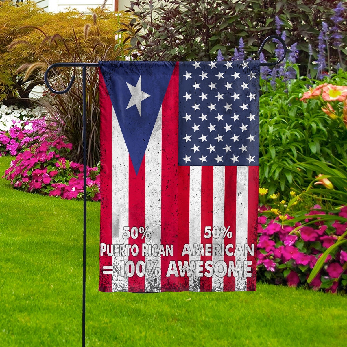 Flag American Half Puerto Rican Flag Puerto Rican American Friendship Puerto Rico U.S.A Patriotic Proud House Flag, Double-Sided Decorative Outdoor Flag, Patriotic Polyester Yard Flag 29.5 x 39.5 in